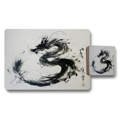 B&Q -  Dragon Ink Limited Edition Placemat And Coaster Set With Wood Bottom And Designer Artwork