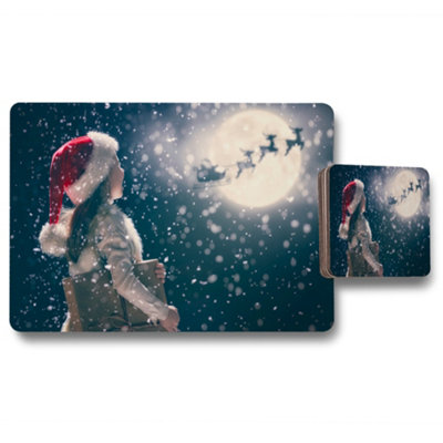 B&Q -  Placemat Coaster Set Designer Artwork Wood Bottom Exclusive
