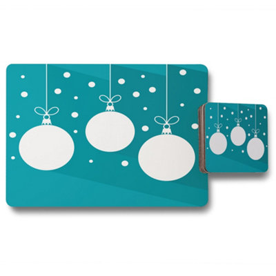 B&Q -  Teal Ornament Placemat And Coaster Set With Wood Bottom Designer Print Collection Limited Edition
