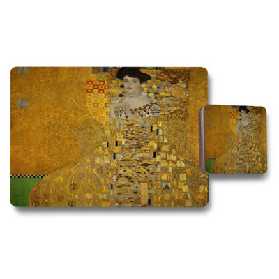 Benjamin Tate Design Klimt Inspired Gold Placemat And Coaster Set Gilded Artwork Collection Limited Edition from B&Q