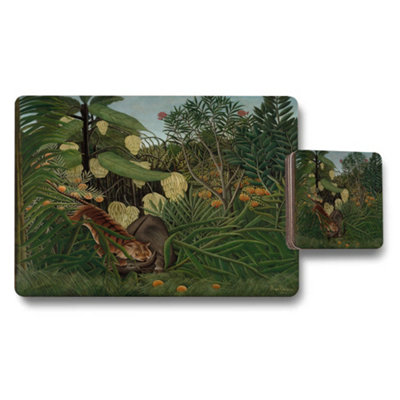 B&Q -  Designer Artwork Placemat And Coaster Set With Wood Base Botanical Collection Limited Edition