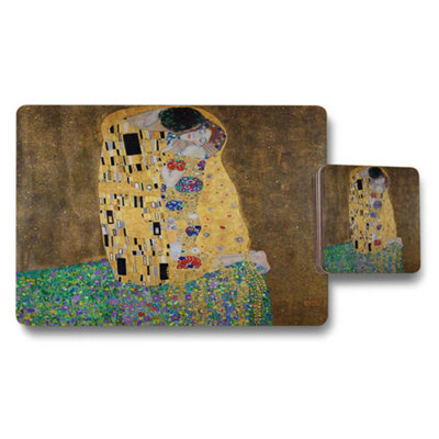 B&Q -  Klimt The Kiss Placemats And Coasters Set In Gold Tones On Wood Bottom Exclusive Edition