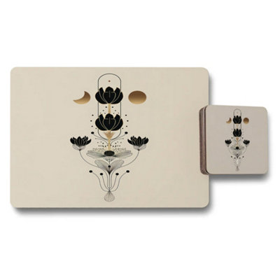 B&Q -  Placemat And Coaster Set With Designer Artwork And Wood Base Exclusive Collection
