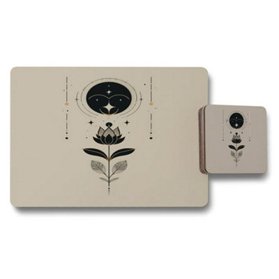 B&Q -  Celestial Lotus Placemat Coaster Set With Wood Bottom In Elegant Limited Edition Artwork Collection