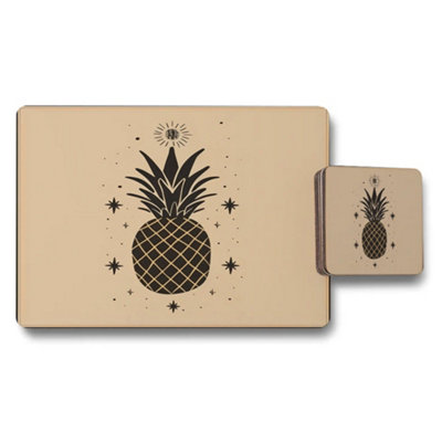 Benjamin Tate Design Pineapple Wood Placemat Coaster Set Couture Print Elite from B&Q