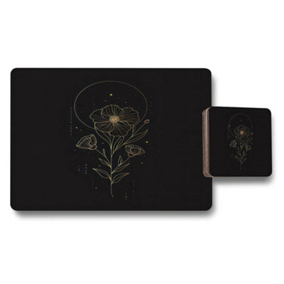 Benjamin Tate Design Exclusive Celestial Floral Bloom Designer Wood Placemat And Coaster Set High End Print Collection from B&Q