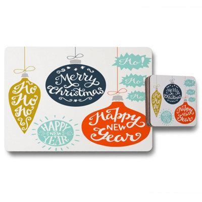 B&Q -  Merry Christmas Collection Placemat Coaster Rare Wood Bottom