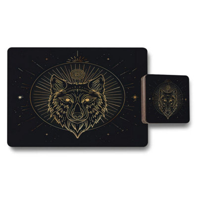 Benjamin Tate Design Wolf Luxe Gold Foil Placemat And Coaster Set With Wood Backing Limited Edition Exclusive from B&Q