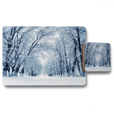 B&Q -  Limited Winter Forest Placemat Coaster Set With Wood Bottom