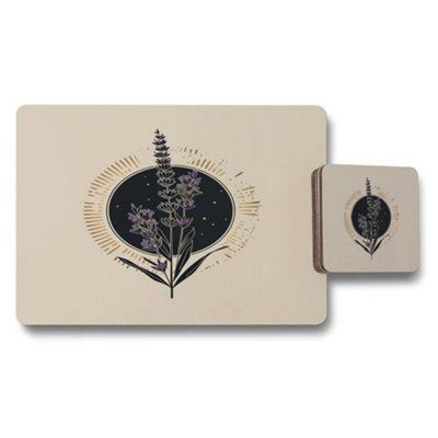 B&Q -  Designer Botanical Placemat Coaster Set With Wood Base And Exclusive Distinctive Artwork