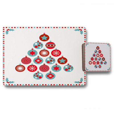 B&Q -  Placemat And Coaster Set Christmas Ornaments Collection With Wood Bottom Limited Edition
