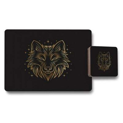 Benjamin Tate Design Wolf Crest Black Wood Bottom Placemats And Coasters Set From Luxe Print Collection Exclusive from B&Q