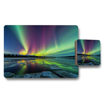 Benjamin Tate Design Aurora Borealis Designer Artwork Placemat And Coaster Set Wood Backed 12 Piece Limited Edition
