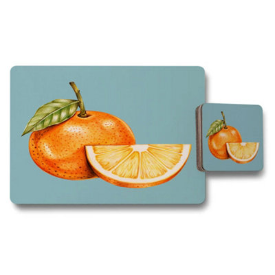B&Q -  Artisan Citrus Limited Edition Designer Placemat Coaster Set With Wood Bottom Artwork