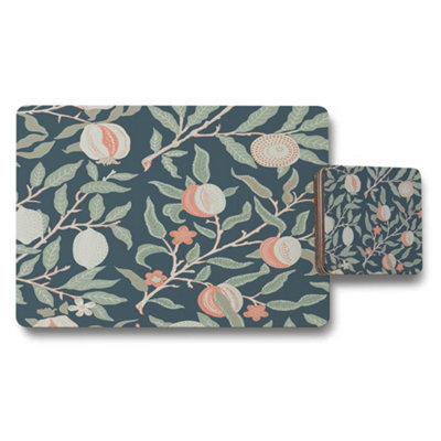 B&Q -  Botanical Heritage Set Of 12 Placemats And Coasters With Wood Bottom Exclusive Designer Artwork Collection