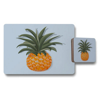 B&Q -  Placemat And Coaster Set With Pineapple Designer Artwork Wood Backing Limited Edition