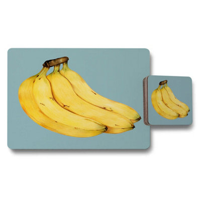 B&Q -  Banana Artwork Placemat And Coaster Set Designer Print Collection Wood Bottom Limited Edition