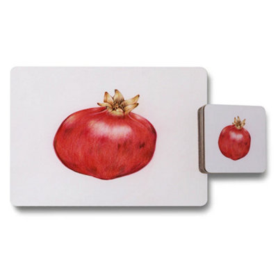 B&Q -  Pomegranate Placemat And Coaster Set With Wood Bottom High End Print Artwork Exclusive 12 Pieces