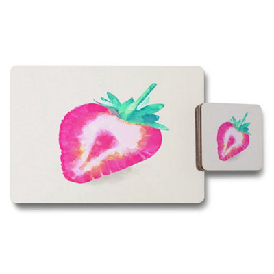 B&Q -  Designer Strawberry Artwork Placemats And Coasters Set 12 With Wood Bottom Limited Edition