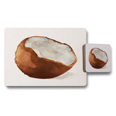 Benjamin Tate Design Placemat Coaster Set Featuring Coconut Artwork With Wood Bottom Limited Signature Collection from B&Q