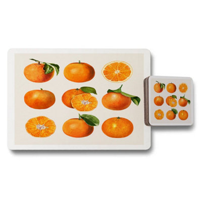B&Q -  Placemat Coaster Set Giclee Citrus Artwork With Wood Bottom Limited Edition Twelve Piece Collection