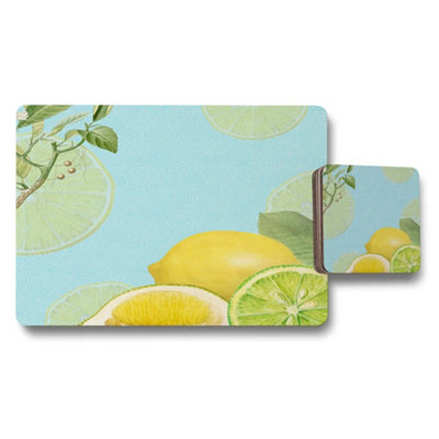 B&Q -  Designer Citrus Placemat Coaster Set With Wood Backing Limited Edition Artwork Print