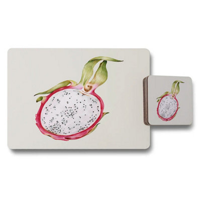B&Q -  Dragon Fruit Placemat And Coaster Set Wood Bottom Designer Artwork Collection Limited Edition