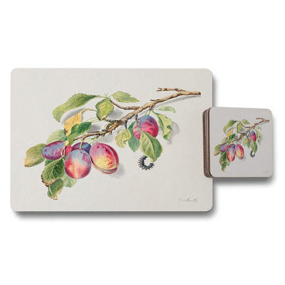 B&Q -  Plum Botanical Placemats And Coasters Set With Wood Backing Limited Edition Exclusive