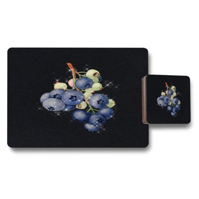 Benjamin Tate Design Designer Blueberry Placemat And Coaster Set With Wood BottomPremium Print TechnologyLimited Edition from B&Q