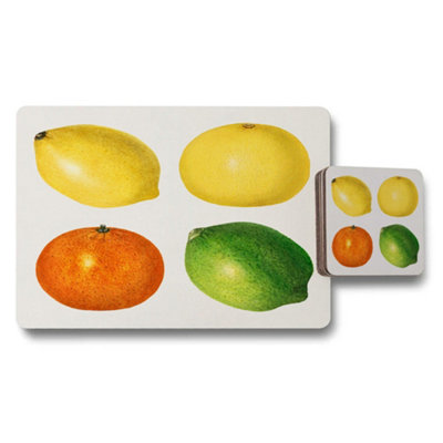 B&Q -  Fruit Motif Placemat And Coaster Set With Wood Base Exclusive Designer Artwork Collection