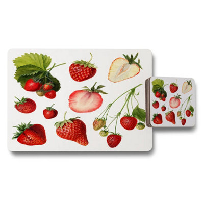 Benjamin Tate Design Designer Strawberry Placemat And Coaster Set With Wood Bottom And Premium Print from B&Q