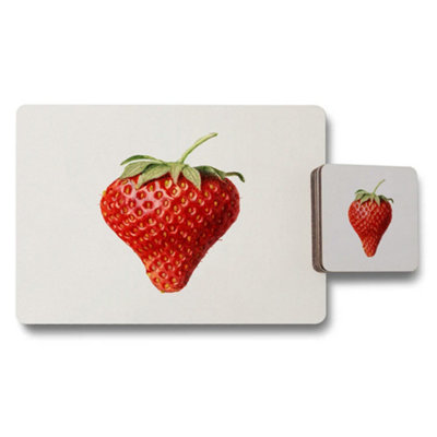 B&Q -  Placemat And Coaster Set Designer Strawberry Artwork With Wood Backing Limited Edition