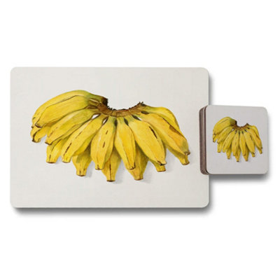 B&Q -  Banana Designer Artwork Placemats And Coasters Set In Limited Edition Premium Print Collection With Wood Bottom