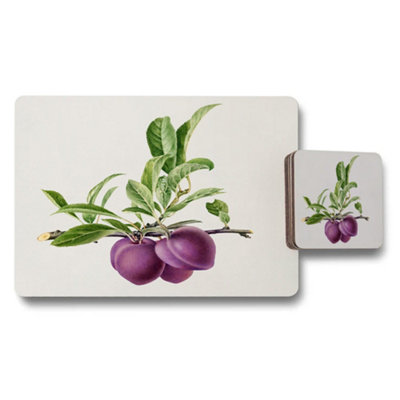 B&Q -  Placemat And Coaster Set Designer Plum Artwork Wood Bottom Exclusive Edition Limited