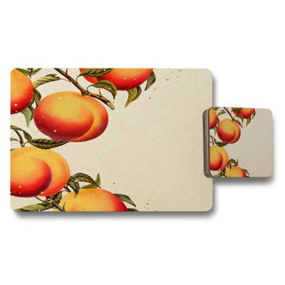 Benjamin Tate Design Peach Motif Placemat And Coaster Set With Wood Bottom From Premium Art Print Collection Exclusive Edition from B&Q