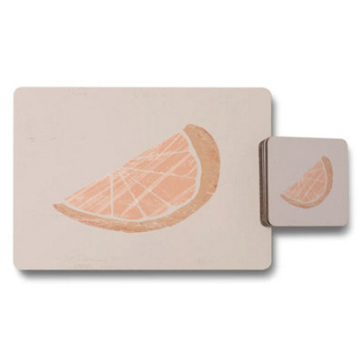 Benjamin Tate Design Limited Citrus Print Placemat Coaster Set With Wood Backing from B&Q