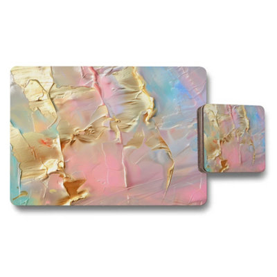 B&Q -  Designer Placemats And Coasters Set Featuring Abstract Artwork On Wood Backing Exclusive Finish