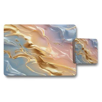 Benjamin Tate Design Placemat And Coaster Set In Abstract Marble Print Designer Artwork Limited Edition from B&Q