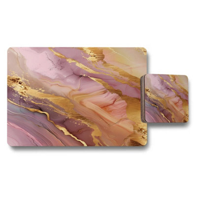Benjamin Tate Design Placemat And Coaster Set Gilded Marble Collection With Gold Vein Finish Limited Edition from B&Q