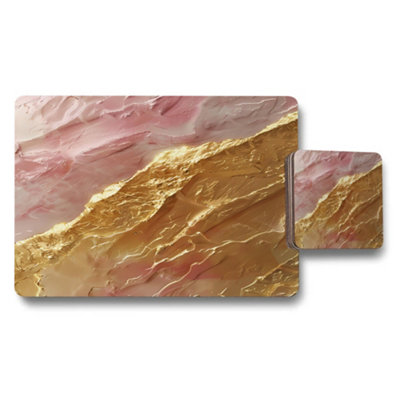 Benjamin Tate Design Marble Gold Vein Placemat And Coaster Set 12 Piece With Wood Base And Premium Print Limited Edition from B&Q