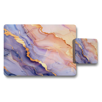 Benjamin Tate Design Marble Vein Placemat And Coaster Set With Gold AccentsWood BottomLimited Edition from B&Q