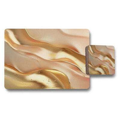 B&Q -  Gold Marble Placemats And Coasters Set Metallic Print Collection Exclusive Limited Edition