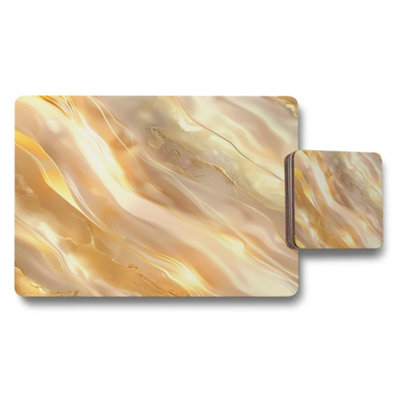 B&Q -  Gold Marble Placemat And Coaster Set Wood Bottom Luxe Marble Collection Limited Edition