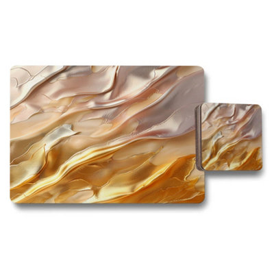 B&Q -  12 Piece Placemat And Coaster Set In Abstract Metallic Gold Artwork Collection Exclusive Edition