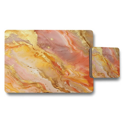 Benjamin Tate Design Artisan Marble Luxe Collection Placemat And Coaster Set With Gold Foil Accents Limited Edition from B&Q