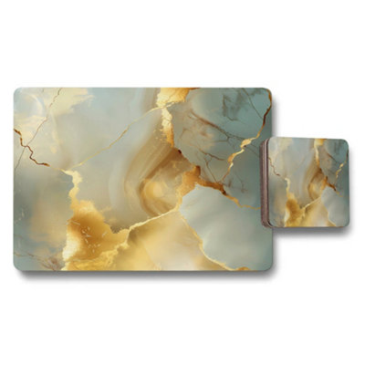 Benjamin Tate Design Placemat And Coaster Set In Marble Gold Vein Collection Premium Artisan Design Exclusive Edition from B&Q