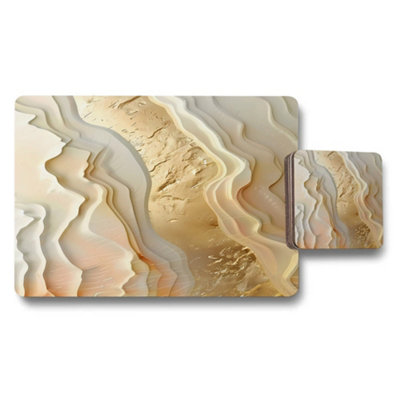 Benjamin Tate Design Marble Wave Placemat And Coaster Set In Warm Neutral Tones Designer Artwork Collection from B&Q