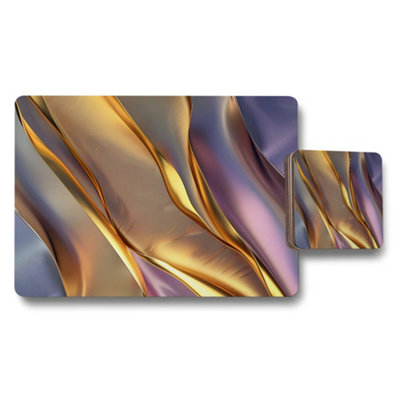 B&Q -  Abstract Metallic Placemat And Coaster Set With Wood Base From Artwork Collection Limited