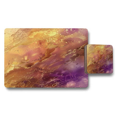 B&Q -  Placemat And Coaster Set Wood Bottom Designer Artwork Collection Exclusive Edition