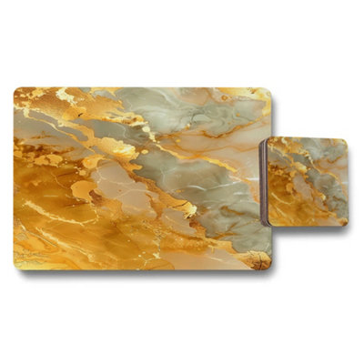 B&Q -  Gold Marble Placemat And Coaster Set From Lux Marble Collection Limited Edition Exclusive